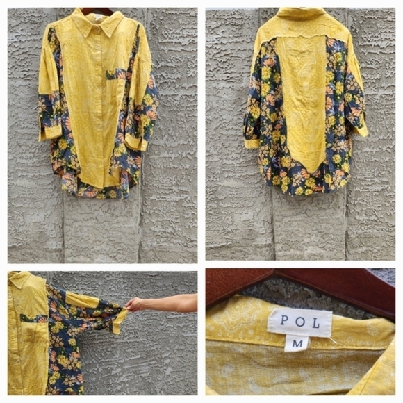 POL Yellow Multi Paisley Floral Button Up Lightweight Shirt - Picture 2 of 2